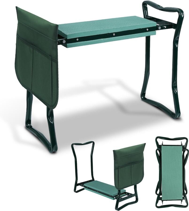 Kniebank tuinkruk Tuinkrukje Kniebankje kniesteun tuinieren werkbankje kniekussen tot en met 150kg Groen Met kussen & Tasje