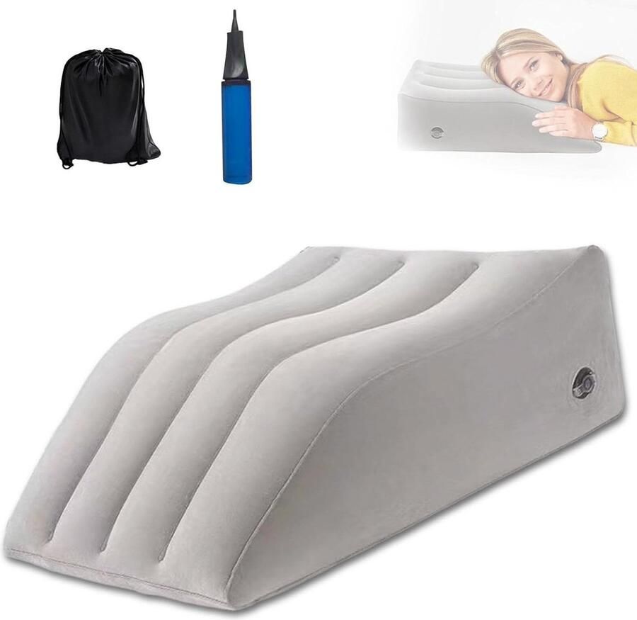 Kniekussen voor in het bed beenverhogingskussen opblaasbaar wigkussen draagbaar voetsteunkussen beensteunkussen zak en pomp wasbaar beenkussen kniekussen grijs Kniekussen voor in het bed