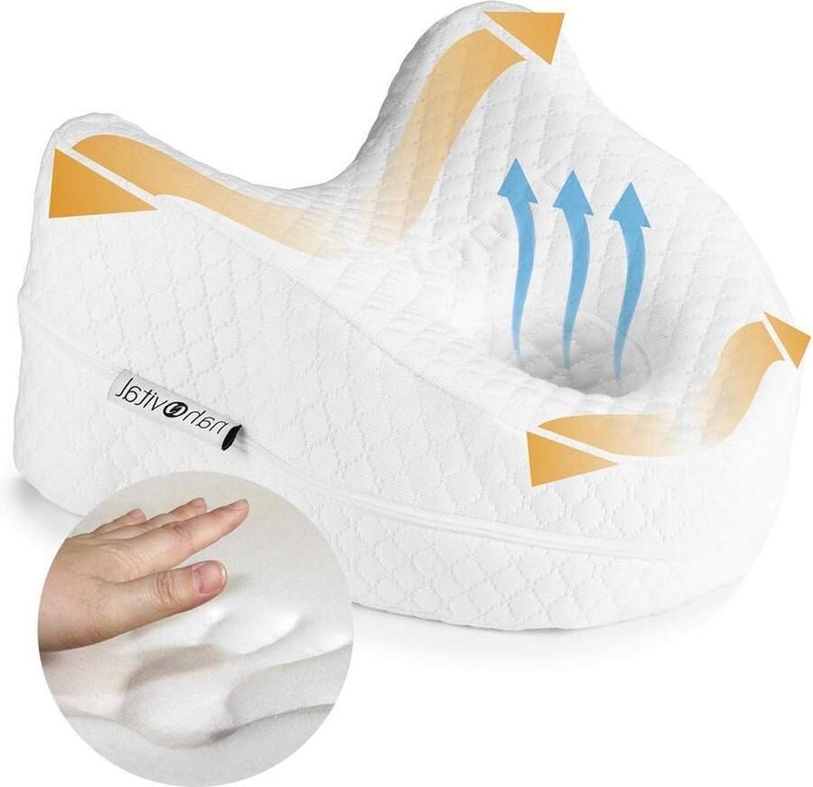 Kniekussen voor in het bed Kniekussen Traagschuim Visco-elastisch Zeehonden-hoes van hernieuwbare en gerecycleerde materialen Zachte demping van de kniegewrichten Wit Kniekussen voor in het bed