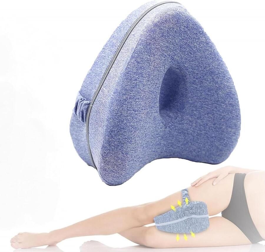 Kniekussen voor in het bed Orthopedisch kniekussen voor zijslapers Pijnvrije slaap Ergonomisch steunkussen van traagschuim Blauw Kniekussen voor in het bed