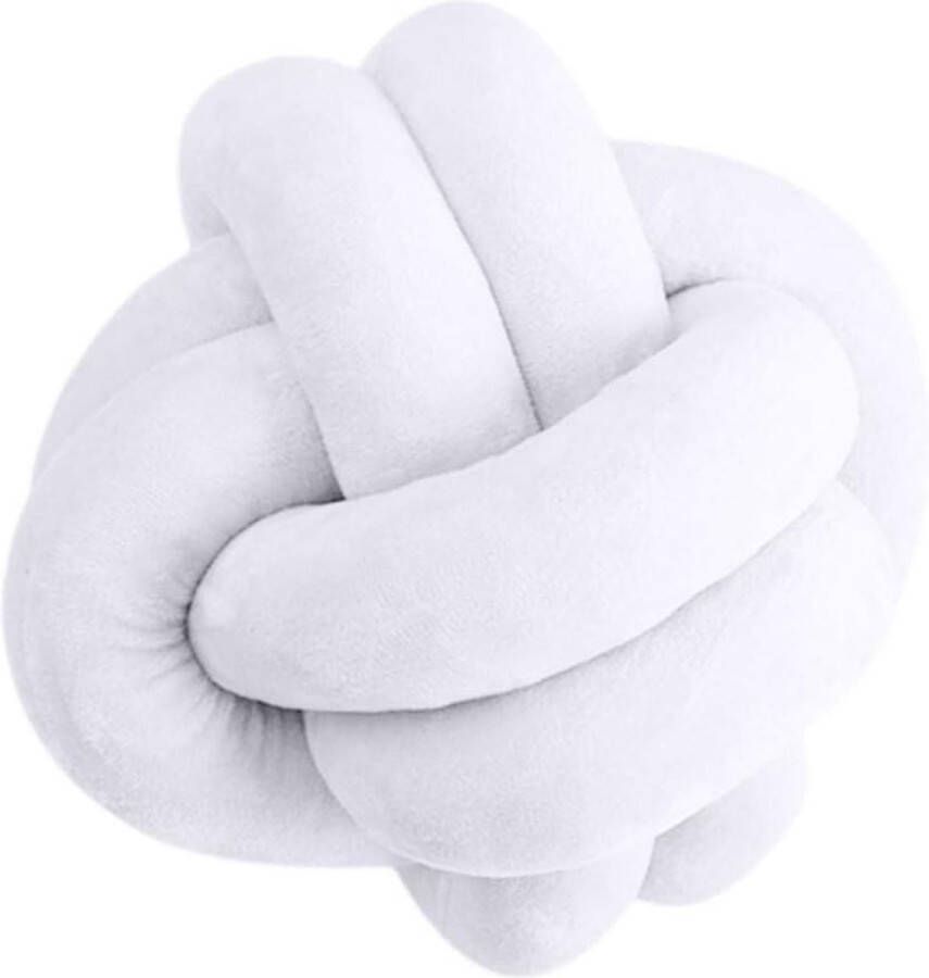 Knoopbal kussen handgemaakt babyhaar kussen pluche dier decoratief werpkussen voor slaapkamer bank auto kantoor speelruimte 25x25cm wit