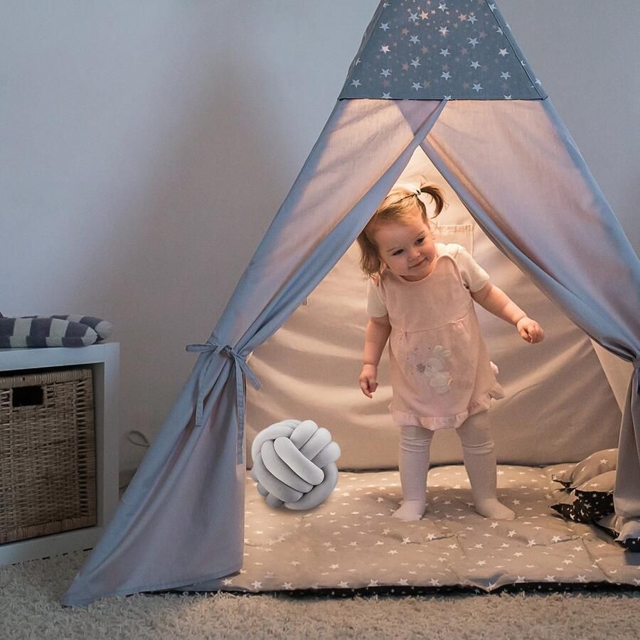 Relaxdays knot kussen decoratief Scandinavisch voor bank Ø 25 cm donkergrijs