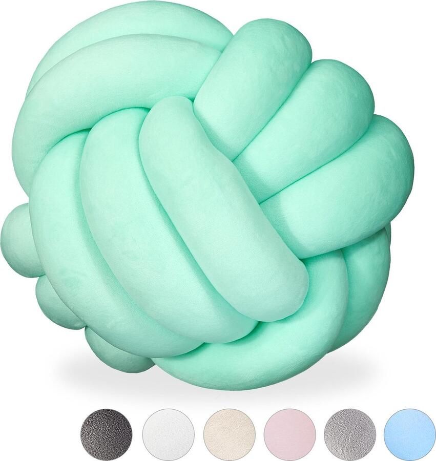 Relaxdays knot kussen decoratief Scandinavisch voor bank Ø 25 cm mint munt - Foto 2