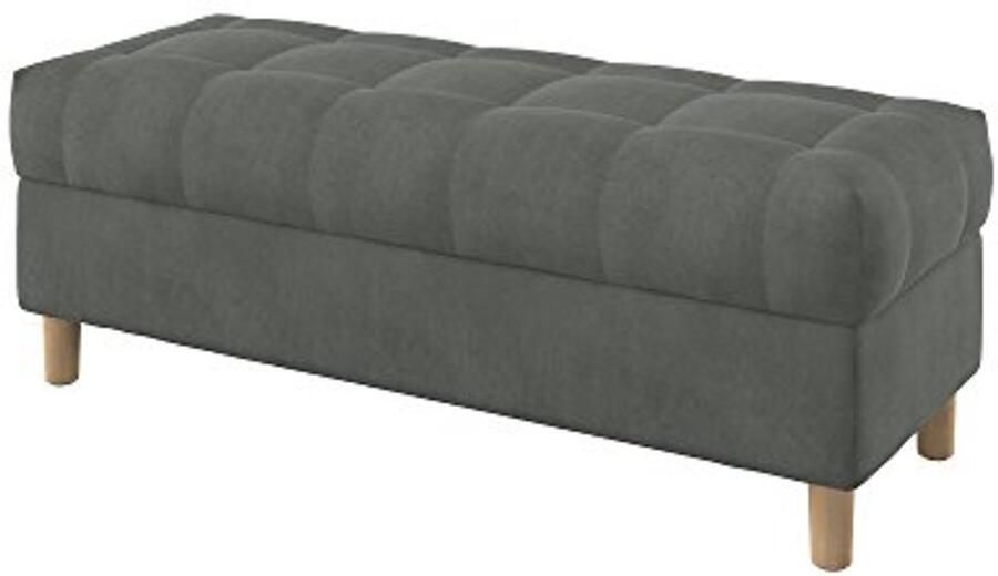 Knooploze Zitbank met Opbergruimte Gestoffeerde Voetenbank in Majestic Velvet Grey 120 cm Breed