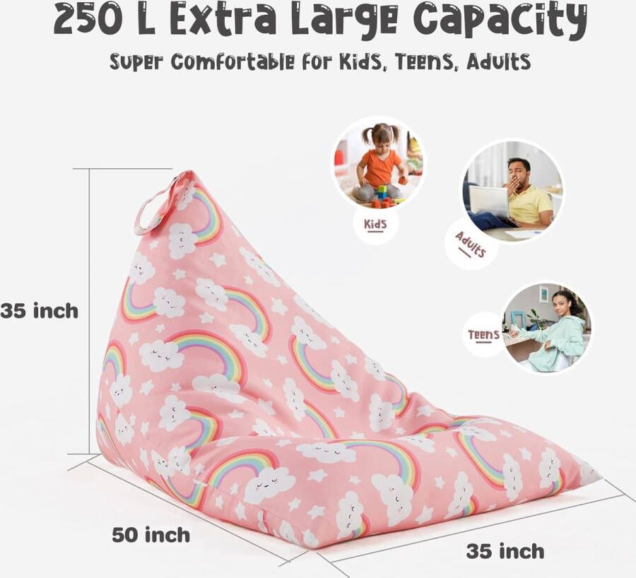 Knuffelbeest zitzak stoelhoes alleen voor kinderen en volwassenen extra grote zitzak zonder vulling knuffelhouder en organisator premium linnen 250L babyroze