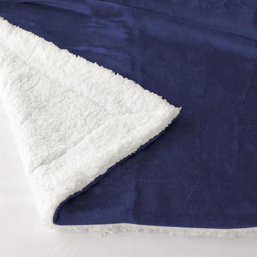 Knuffeldeken 150 x 200 cm Marineblauwe Fleece Deken Sherpa Bank Sprei Bankdeken Warm Zacht Winter (Marineblauw 150 x 200 cm)