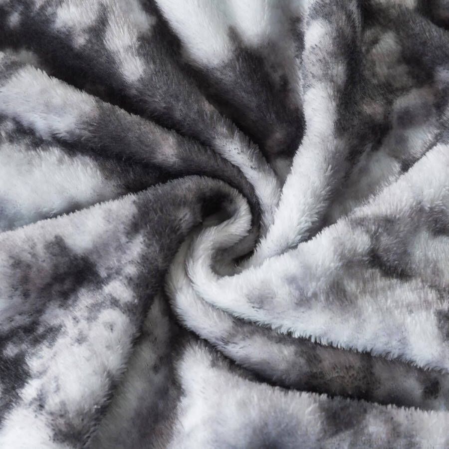 Knuffeldeken 220 x 240 cm tie-dye grijs kunstbont fleece sherpa wollen deken voor bank deken fleece dekbed bankdeken warme knuffeldeken pluizige fleecedeken woondeken wollen deken