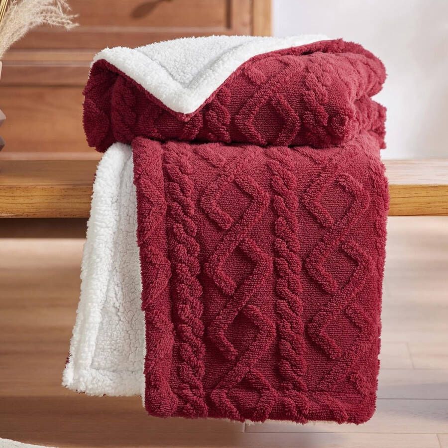 Knuffeldeken deken bank gebreide deken; woondeken bankdeken omkeerbaar extra zacht behaaglijke deken wollig woonkamer wollen deken rood 150 x 200 cm