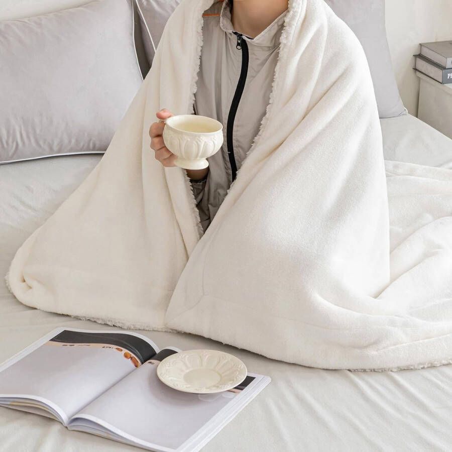 Knuffeldeken deken fleecedeken warme bankovertrek deken microvezel sprei voor bed bank slaapkamer kantoor 130 x 150 cm wit