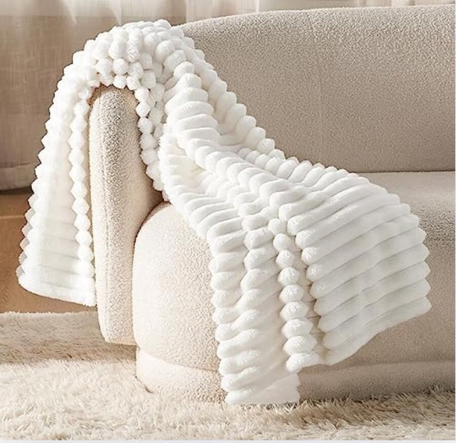 Knuffeldeken Deken Pluizige Fleece Deken Zacht Warm Cozy Geribde Deken Gezellige Bedsprei voor Bed en Sofa 150 x 200 cm