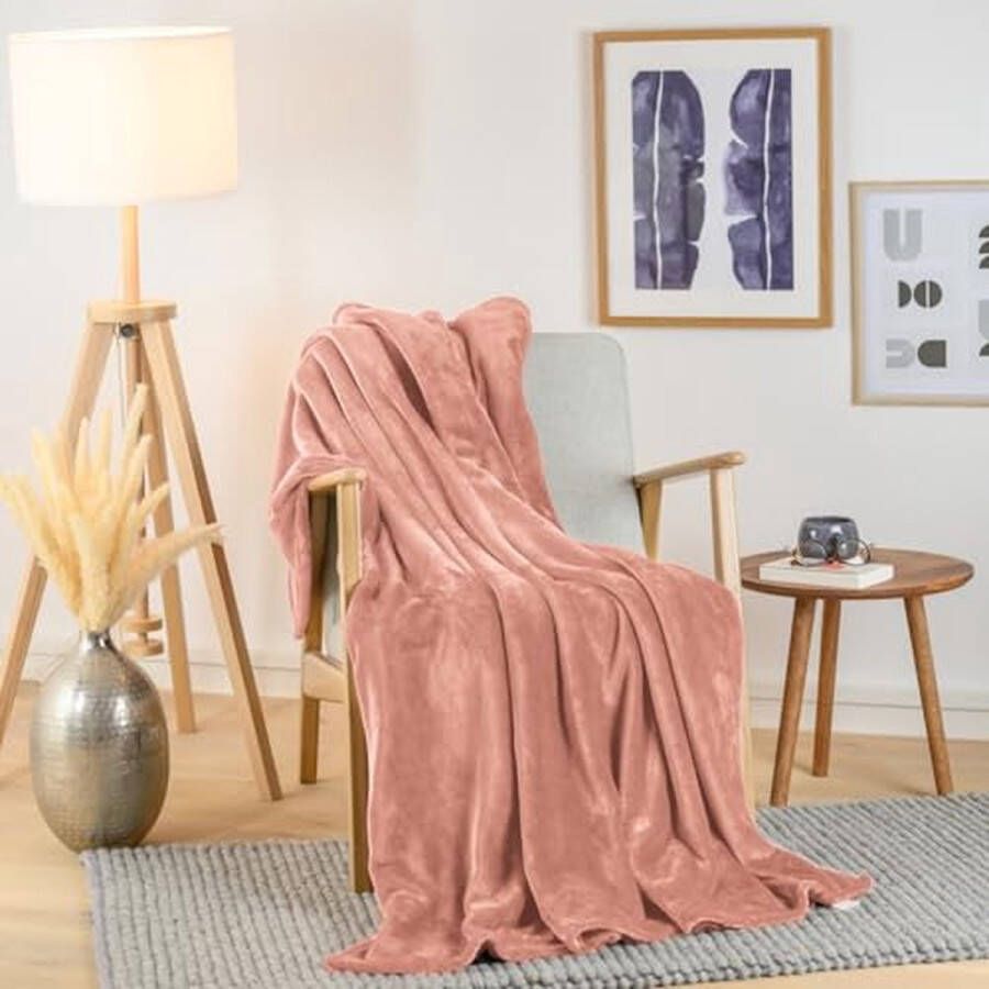 Knuffeldeken fleece deken bank bovendeken deken sprei en woondeken knuffeldeken 150 x 200 cm Dusty Pink roze