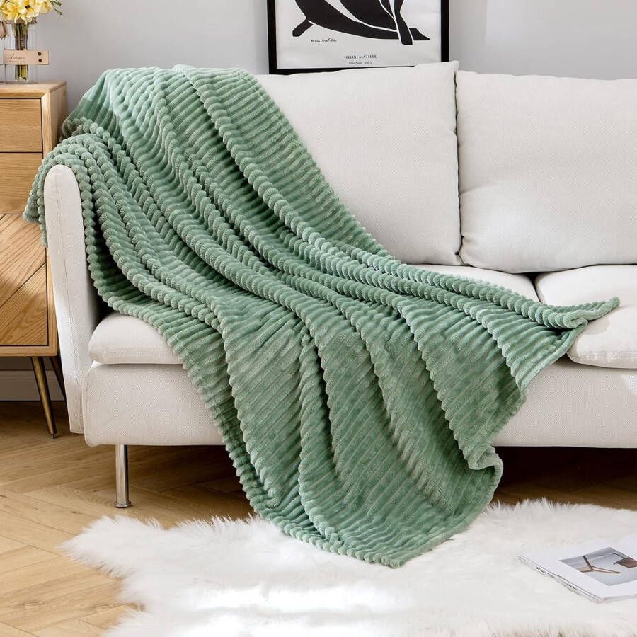 Knuffeldeken fleecedeken flanel deken effen woondeken bankdeken wollig microvezel sprei bankdeken deken voor bed bank slaapkamer kantoor 220 x 240 cm matcha groen