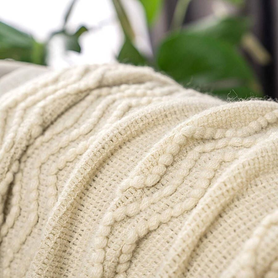 Knuffeldeken golf fleecedeken zacht wollig eenkleurig woondeken bankdeken deken voor bed bank slaapkamer kantoor 125 x 150 cm beige