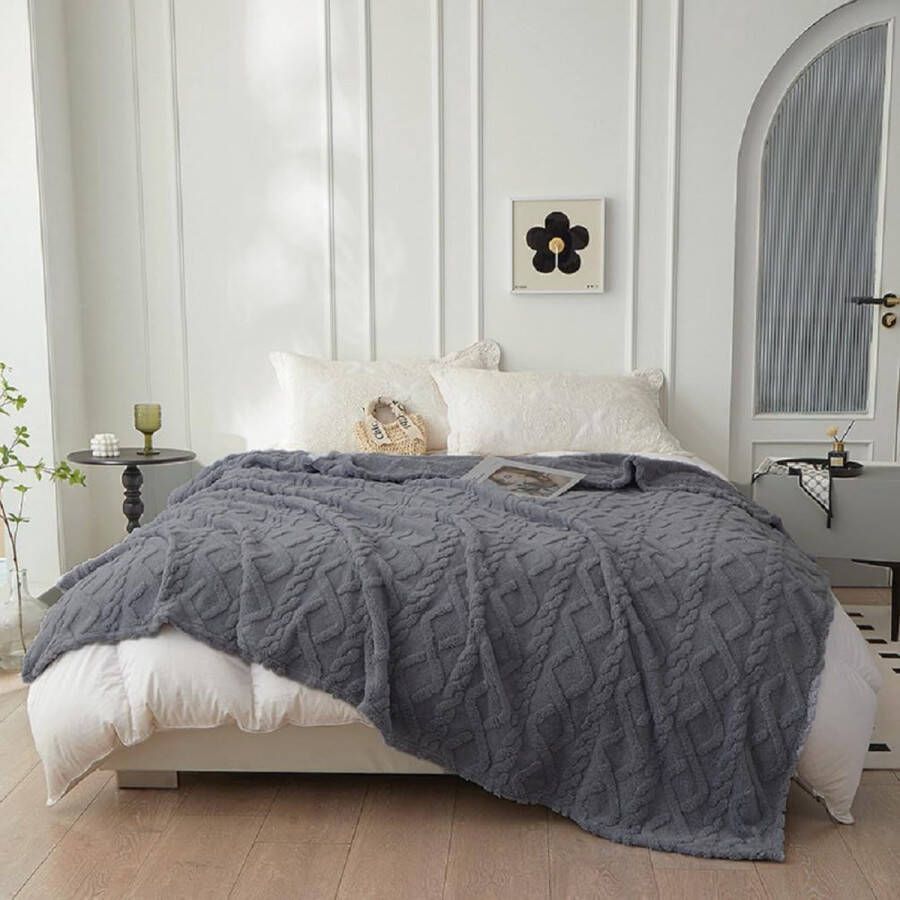 Knuffeldeken grijs flanel fleecedeken woondeken bankdeken zachte deken bed bank slaapkamer sprei 150 x 200 cm