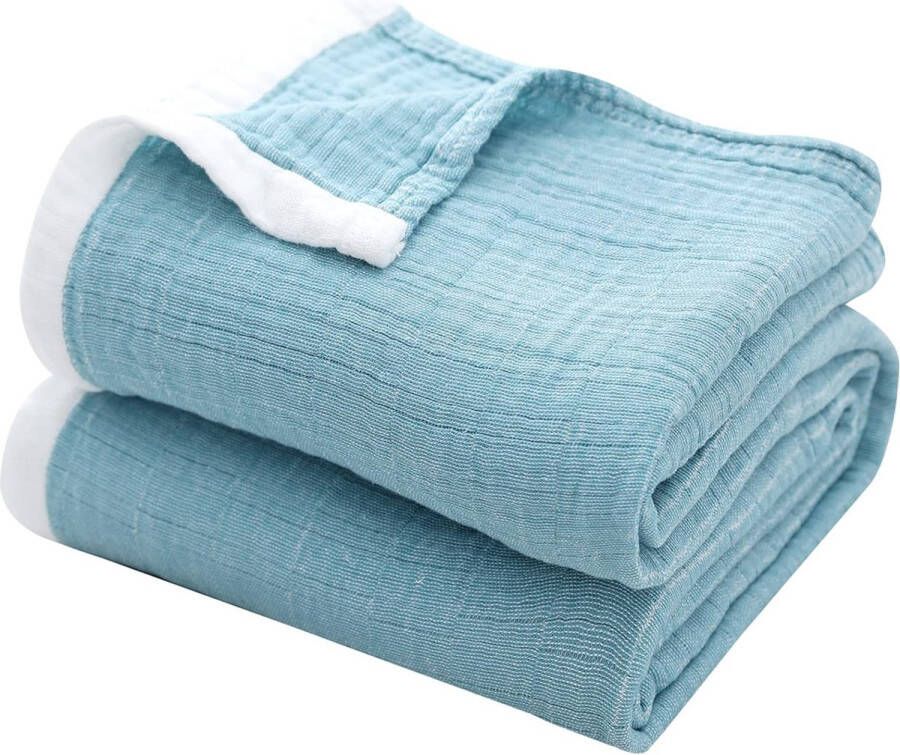 Knuffeldeken katoenen deken 4-laagse zachte knuffeldeken voor bank sprei licht comfortabel mousseline deken voor het hele seizoen bankdeken bankovertrek lichtblauw deken 130 x