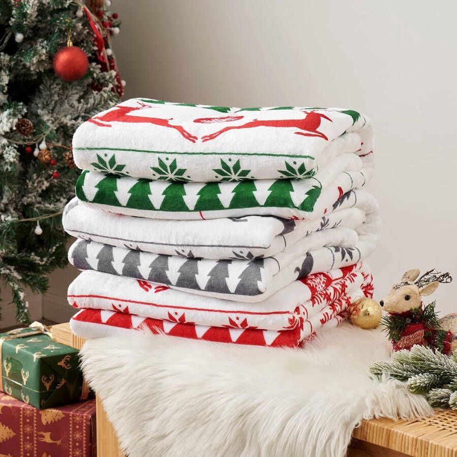 Knuffeldeken Kerst Sherpa Deken Warme Lam Deken David Hert Kerstboom Sneeuwvlokken Patroon Sofa Deken Dikke Beddensprei Bank Deken Dekens voor Sofa Bed 125 x 150 cm Grijs