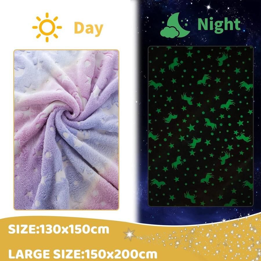 Knuffeldeken Kinderen Eenhoorndeken Knuffeldeken Licht op in het Donker Eenhoorncadeaus voor Meisjes Superzachte en Warme Deken Bedbank Fluffy Eenhoorndeken Roze (Unicorn-01 150 x 200 cm)
