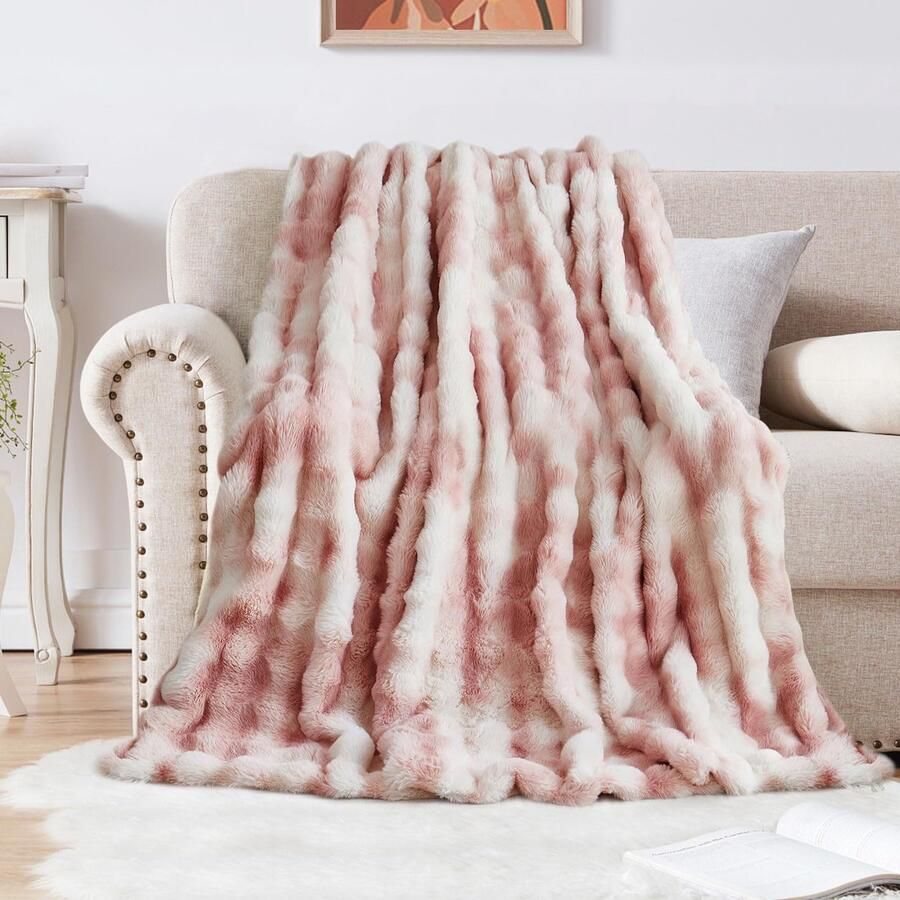 Knuffeldeken konijn pluche deken superzachte deken dikke 1000 g m² flanellen deken warme deken bankdeken veelzijdige deken voor bed bank slaapkamer kantoor tie dye roze 100 x 160 cm