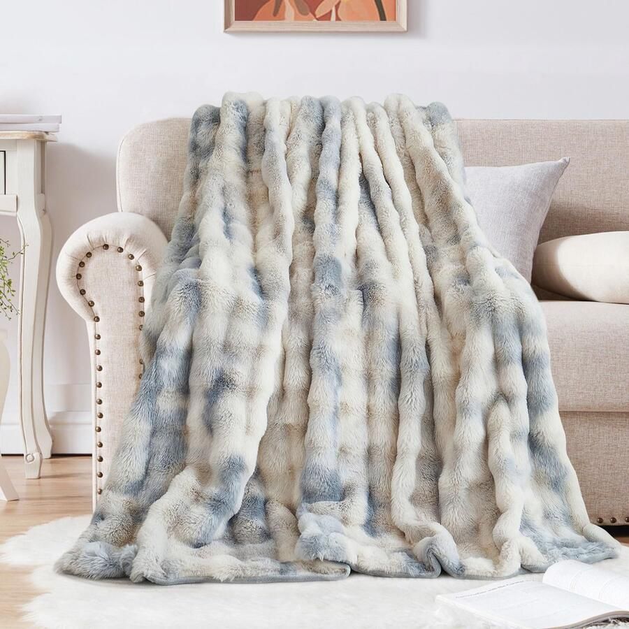 Knuffeldeken konijn pluche deken superzachte deken dikke 1000 g m² flanellen deken warme deken bankdeken veelzijdige deken voor bed bank slaapkamer kantoor tie dye blauw 100 x 160 cm