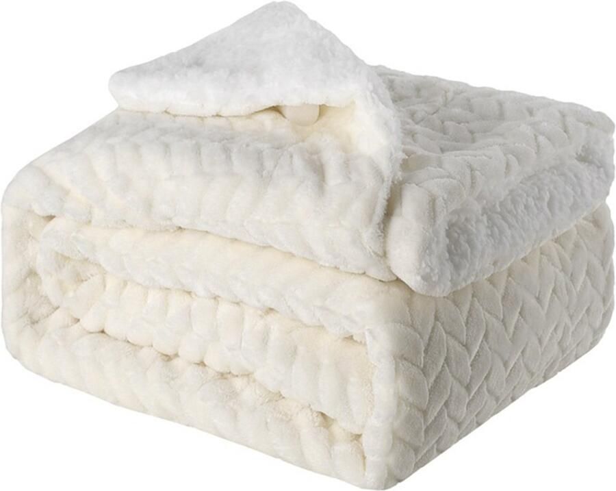 Knuffeldeken Omkeerbare Zachte Deken Voor Bank Decoratieve Dikke Pluizige Fleecedeken 1 Stuk Woonkamer Gebruik Wit