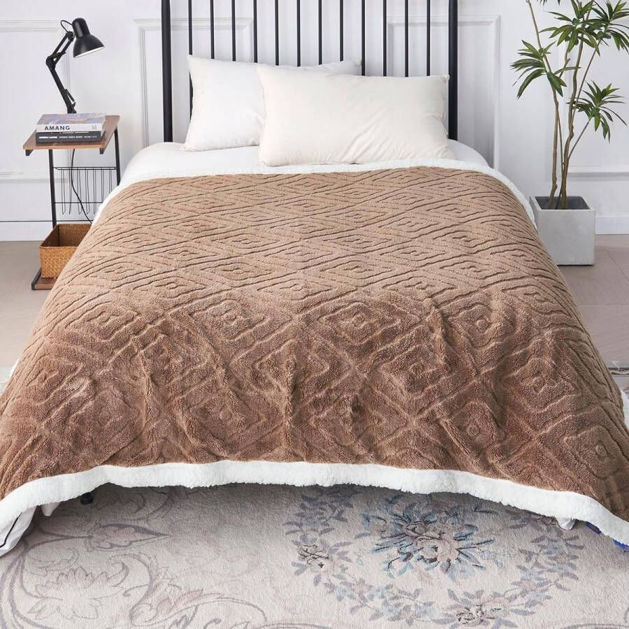 Knuffeldeken pluizig Sherpa flanellen bankgooideken bank deken dubbelzijdig extra zacht woonkamerbank gooi bankdeken voor bed bank (bruin 127 x 152 cm)