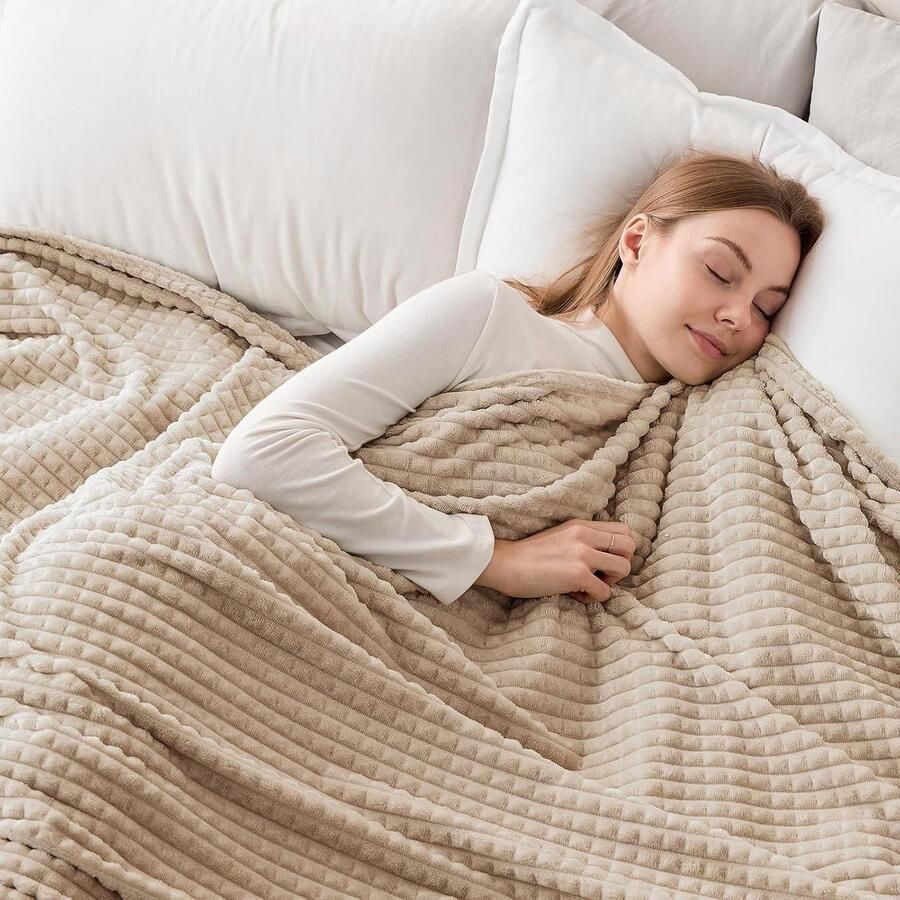 Cosy Fleece Deken Sherpa-deken zacht pluche warm en gezellig dubbellaags 3D-touch-ervaring perfect voor bed bank en bank stoel beige 130 x 150 cm