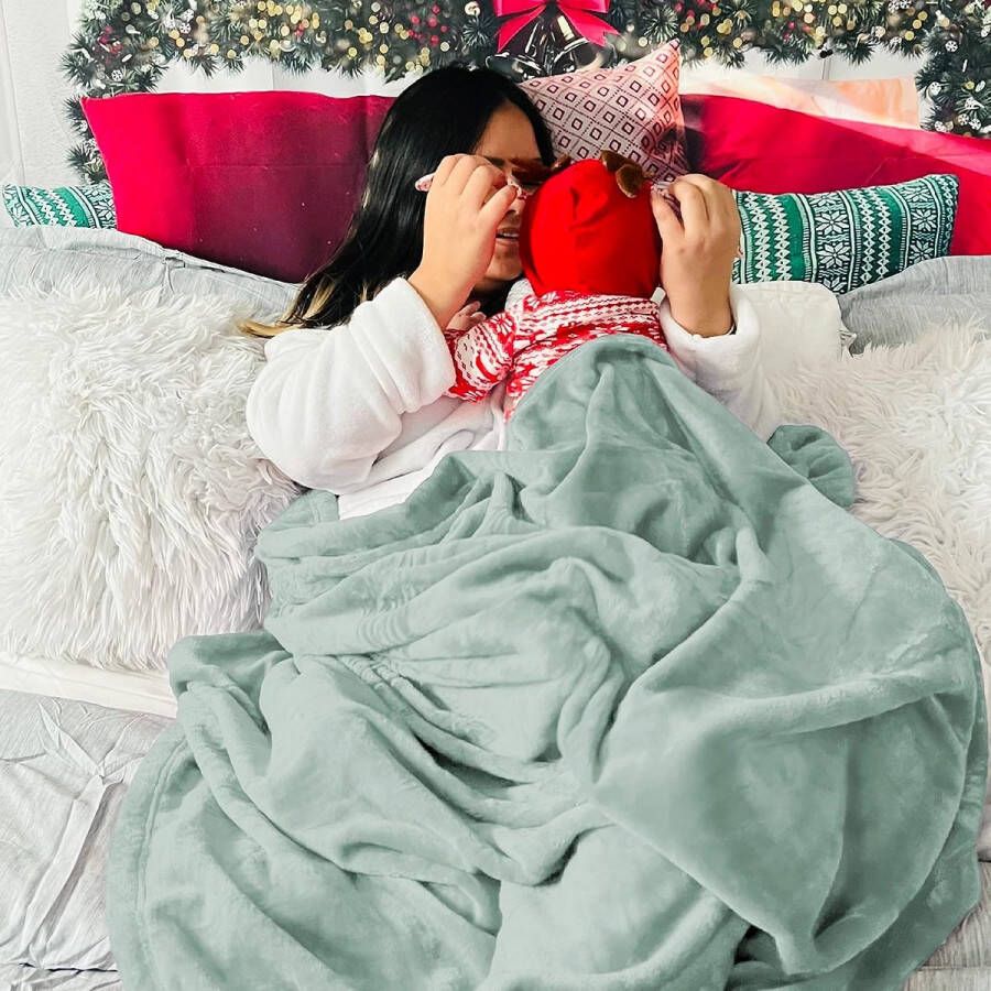 Knuffeldeken pluizige deken fleece-deken voor in de woonkamer warm winter zacht voor op de bank grote deken zitbank 220 x 240 cm XXL groen