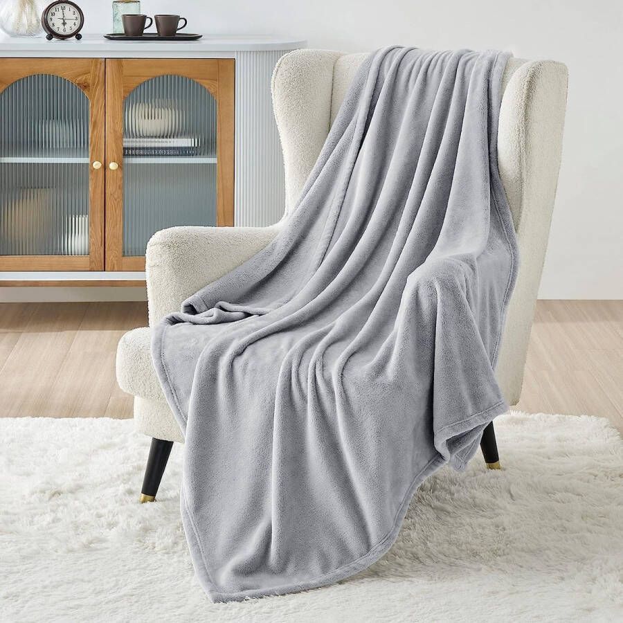Knuffeldeken pluizige deken fleece-deken voor in de woonkamer warm winter zacht voor op de bank dekens zitbank 150 x 200 cm XL lichtgrijs