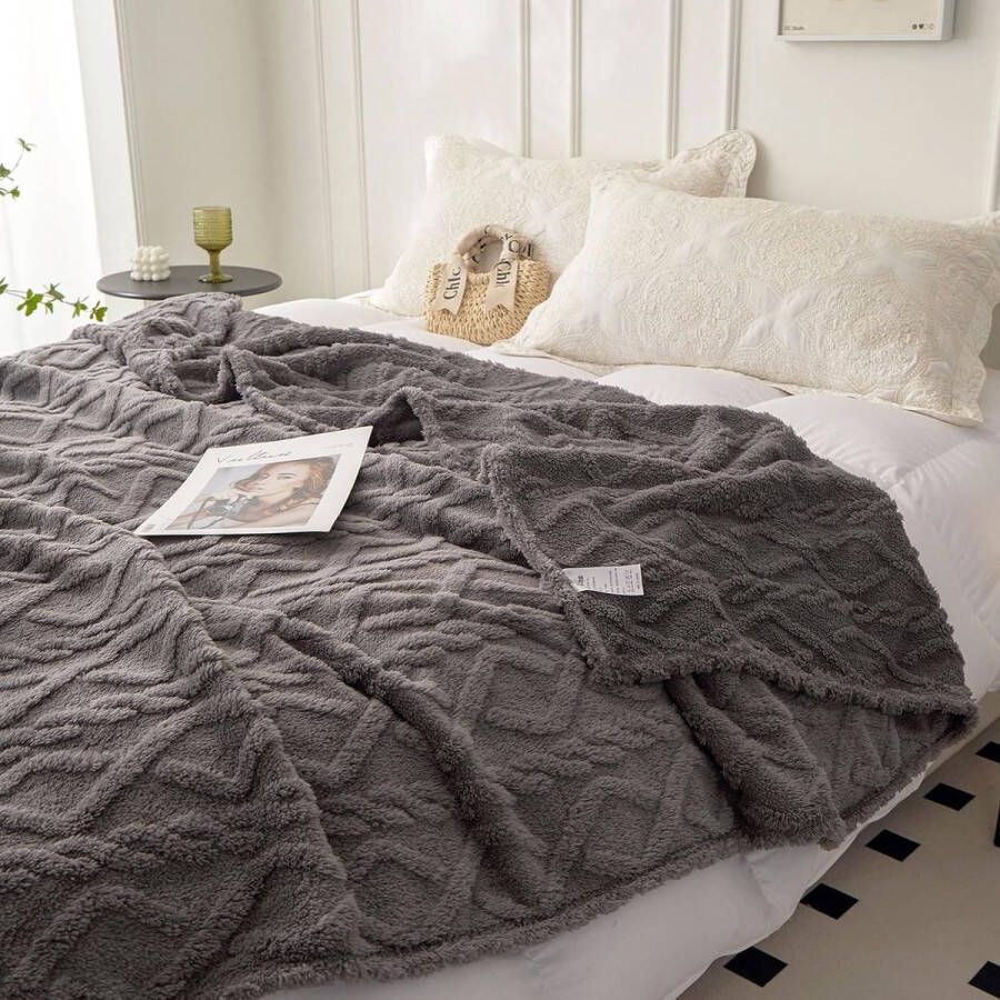 Knuffeldeken pluizige deken grijs fleecedeken 200 x 230 cm XXL grote warme bankdeken knuffelige woondeken zacht als bankovertrek deken bankdeken bed voor winter