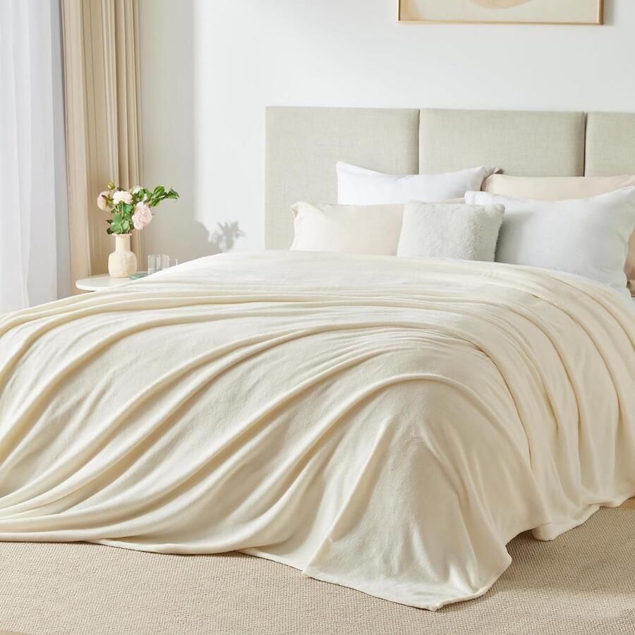 Knuffeldeken pluizige deken groot XXL 220 x 240 cm voor 4 seizoenen zacht warm licht bankdeken woondeken bankdeken voor bed bank flanellen fleecedeken 240 x 220 cm crème