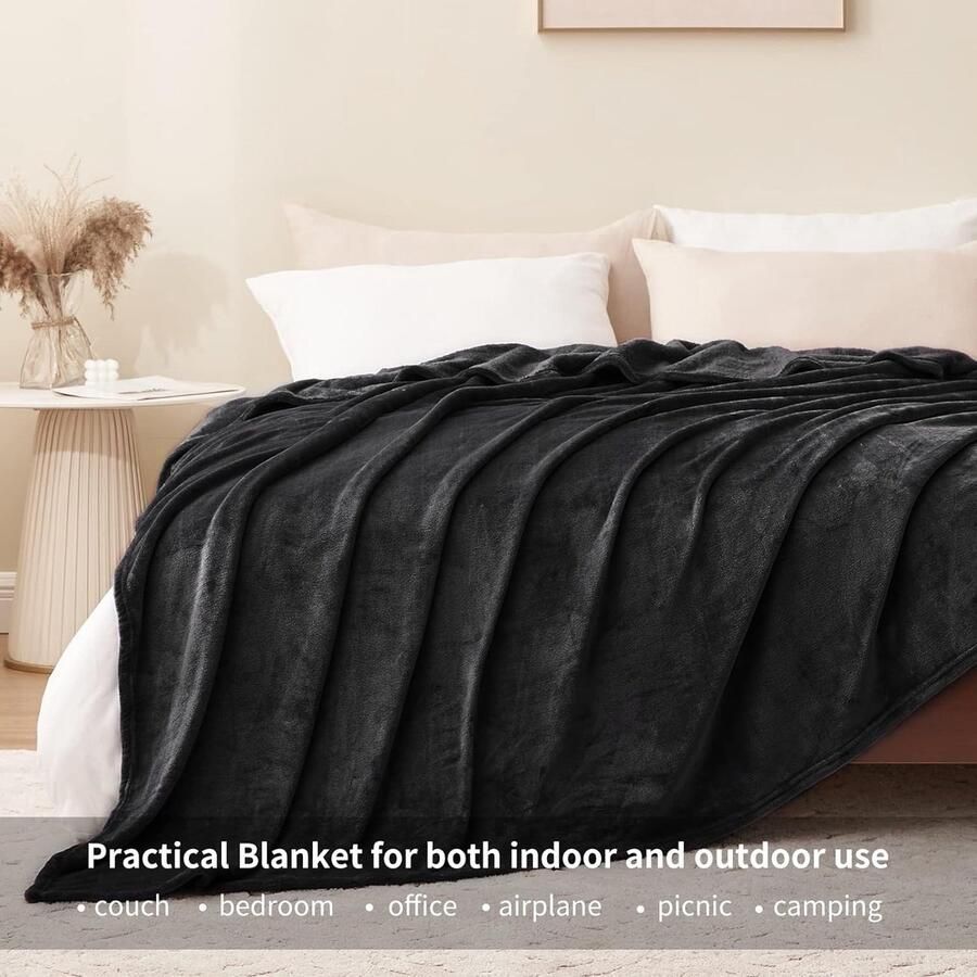 Knuffeldeken pluizige deken zwart fleecedeken 220 x 240 cm XXL grote warme bankdeken knuffelige woondeken zacht als bankovertrek deken bankdeken bed voor winter