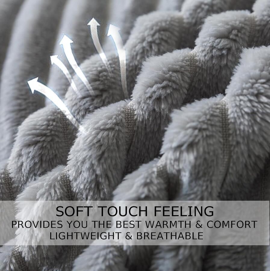 Knuffeldeken pluizige fleecedeken deken fleecedeken knuffeldeken 130 x 150 cm woondeken voor bank bed bank warme en zachte deken met strepenpatroon lichtgrijs