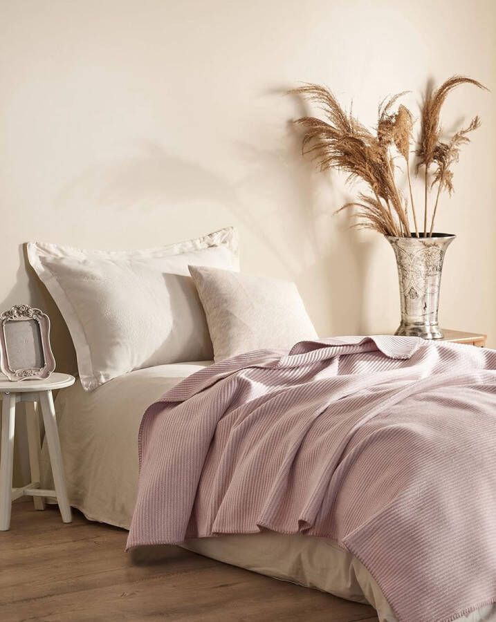 Knuffeldeken Puur 150 x 200 cm Verwarmingsdeken voor bank fauteuil & bed Katoenen deken bankdeken (Roze 150 x 200 cm)