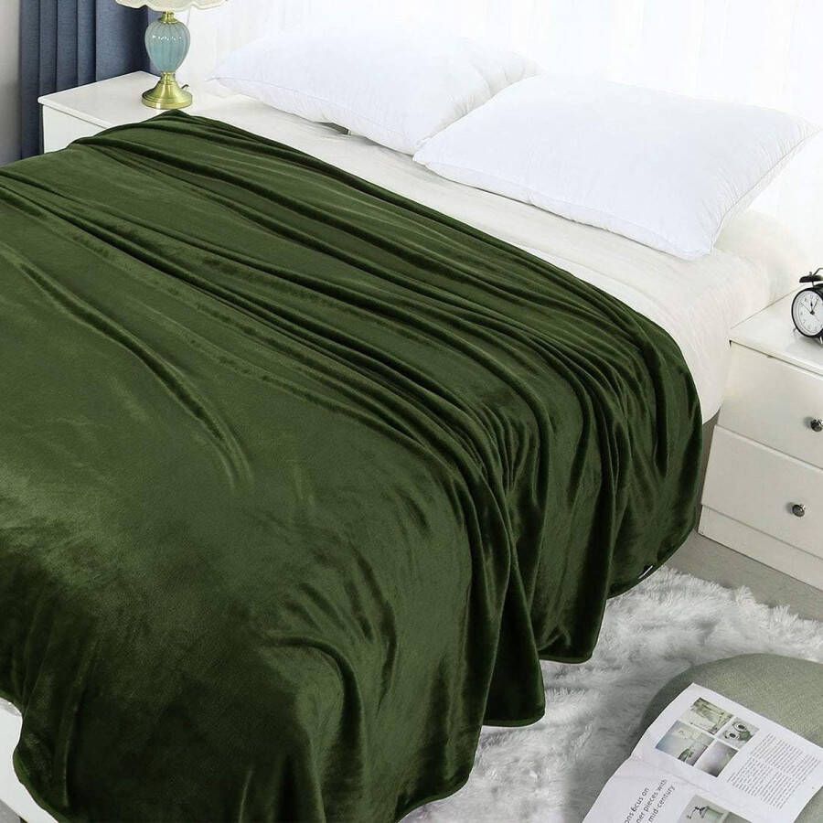 Knuffeldeken sprei fleecedeken met rand microvezeldeken zacht warm licht deken 330 gsm voor slaapbank etc. groen 230 x 275 cm
