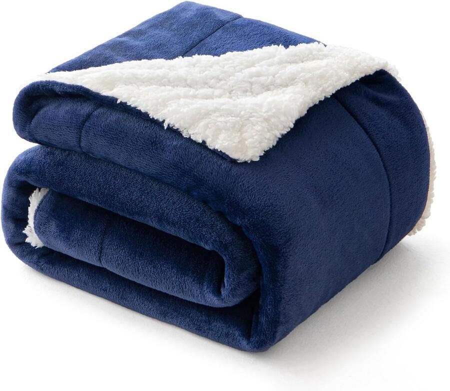 Knuffeldeken wollige deken fleecedeken woondeken warme Sherpa bankovertrek deken wollig microvezel sprei voor bed bank slaapkamer kantoor 150 x 200 cm donkerblauw