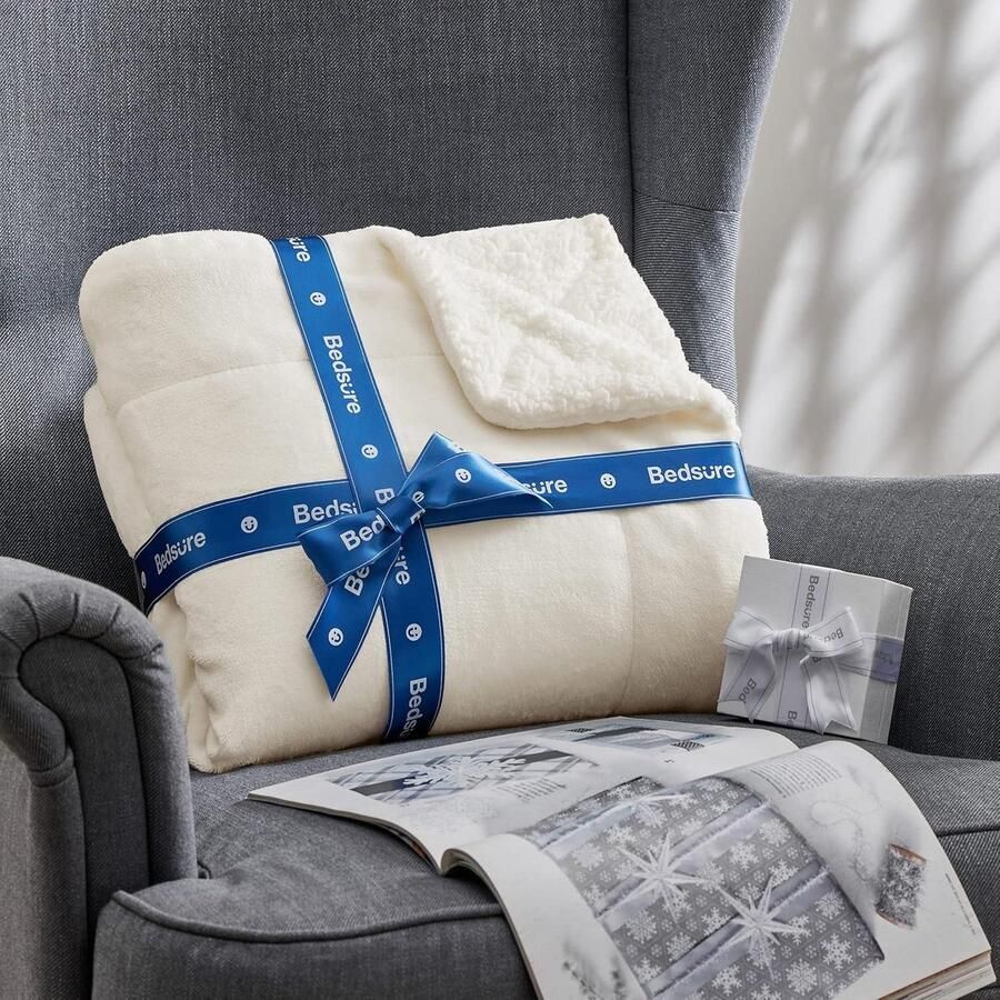 Knuffeldeken Warme sherpa bankdeken Wollige woondeken Dikke plaid voor op de bank XL 150 x 200 cm Wit