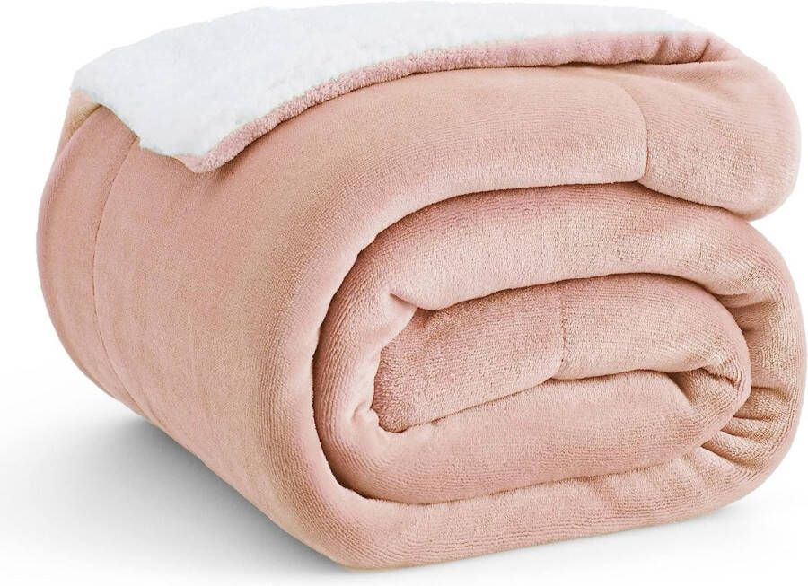 Knuffeldeken wollig bankovertrek roze deken bank klein als bankdeken sprei en woonkamerdeken woondeken van zachte fleece en warme sherpa fleecedeken 130 x 150 cm