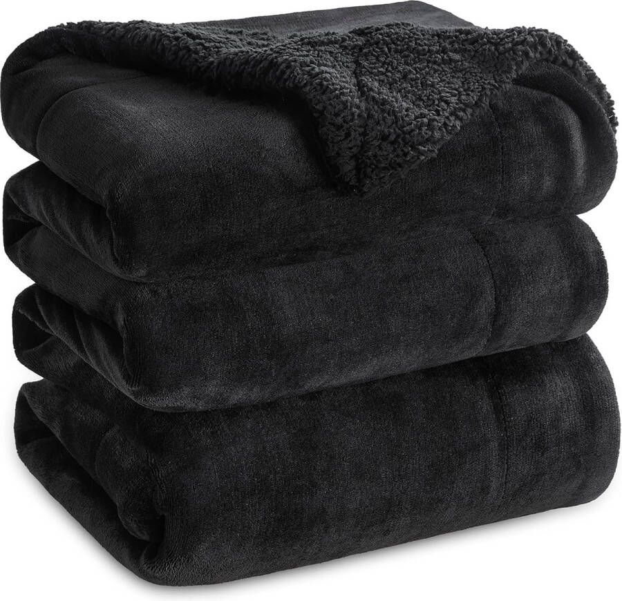 Knuffeldeken wollig bankovertrek zwart deken bank klein als bankdeken sprei en woonkamerdeken woondeken van zachte fleece fleecedeken 130 x 150 cm