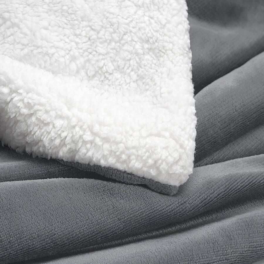Knuffeldeken wollig Sherpa deken grijs warme bankovertrek deken groot als bankdeken zachte bankdeken dik 230 x 270 cm woondeken voor bank