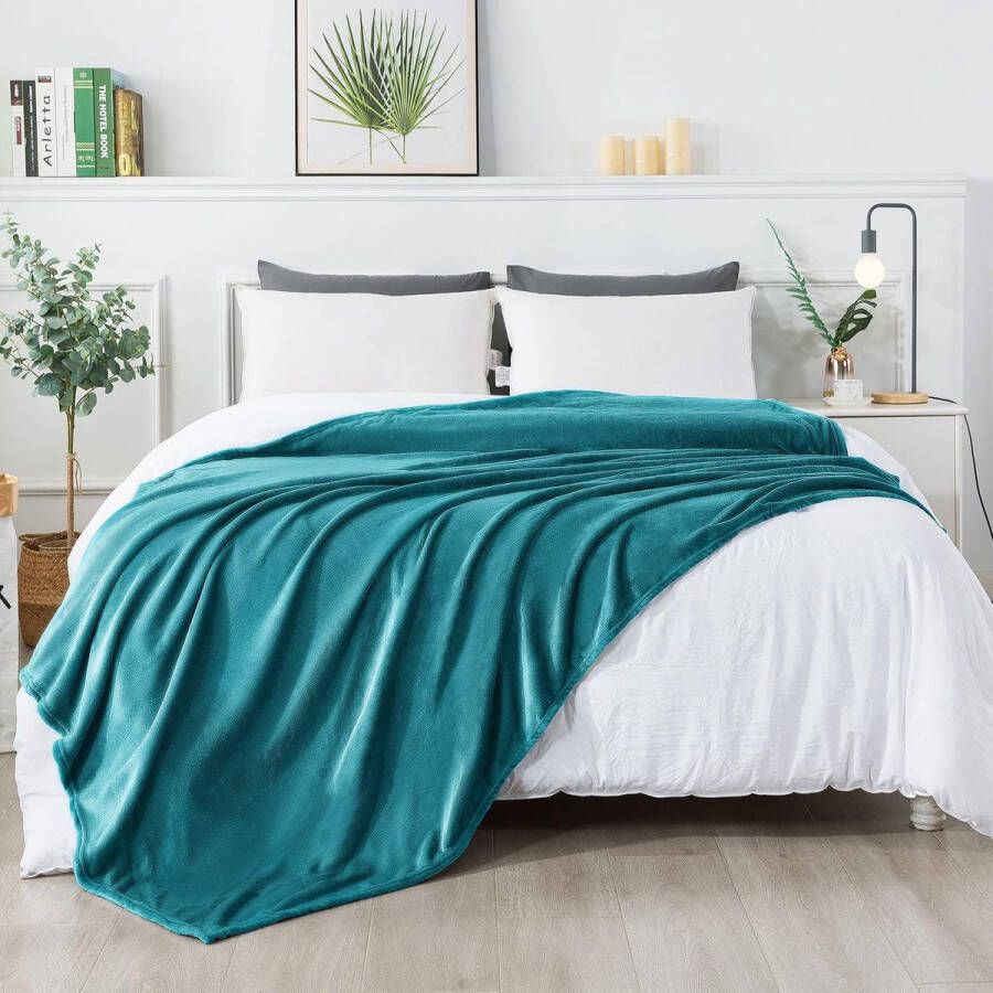 Knuffeldeken wollig zachte en warme fleecedeken voor bed bank deken flanellen deken als bankdeken woondeken sprei 200 x 230 cm turquoise