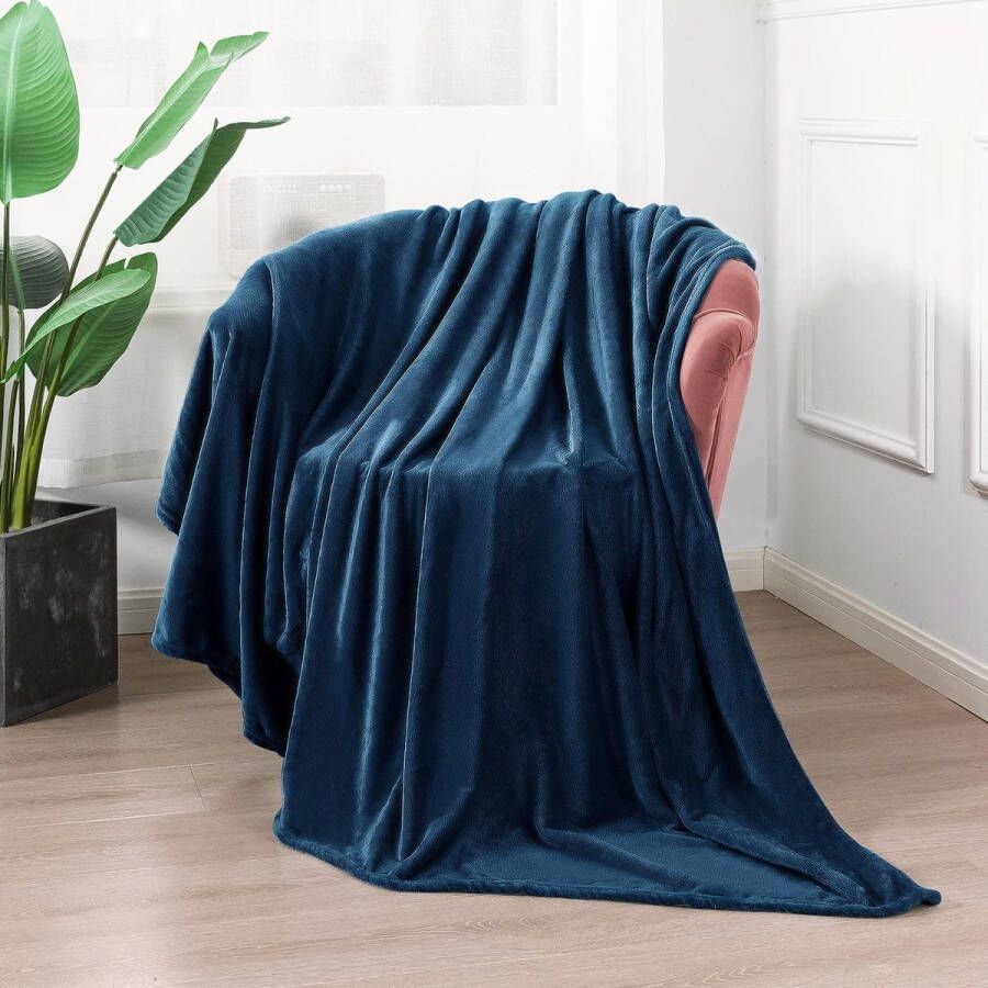 Knuffeldeken wollig zachte en warme fleecedeken voor bed bank flanellen deken als bankdeken woondeken sprei 200 x 230 cm marineblauw