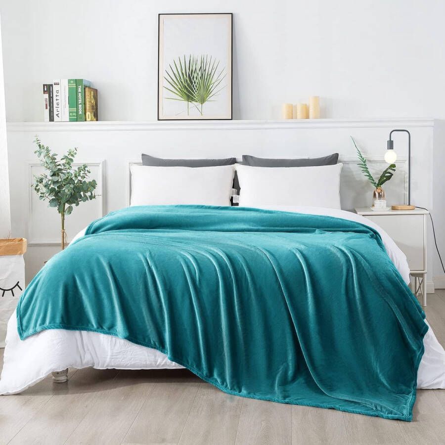 Knuffeldeken wollig zachte en warme fleecedeken voor bed bank flanellen deken als bankdeken woondeken sprei 230 x 270 cm turquoise