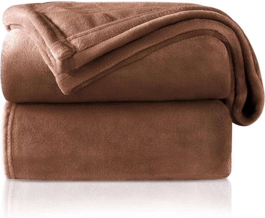 Knuffeldeken wollig zachte en warme fleecedeken voor bed bank flanellen deken als bankdeken woondeken sprei 200 x 230 cm camel