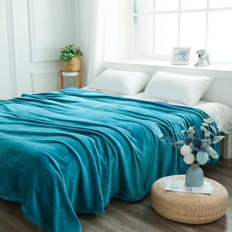 Knuffeldeken wollige deken blauwgroen 150 x 200 cm warme zachte woondeken voor bed bank winterbankdeken als microvezel bedsprei sprei