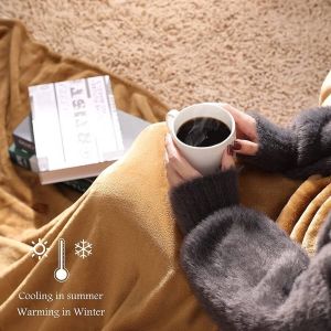 Knuffeldeken wollige deken bruin 220 x 240 cm warme zachte woondeken voor bed bank winterbankdeken als microvezel bedsprei sprei