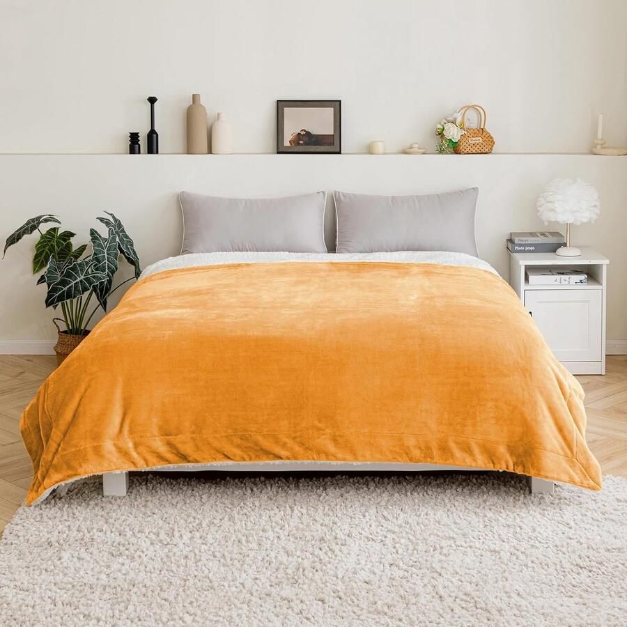 Knuffeldeken wollige deken fleecedeken woondeken warme Sherpa bankovertrek deken wollig microvezel sprei voor bed bank slaapkamer kantoor 150 x 200 cm geel