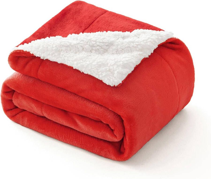 Knuffeldeken wollige deken fleecedeken woondeken warme Sherpa bankovertrek deken wollig microvezel sprei voor bed bank slaapkamer kantoor 130 x 150 cm rood