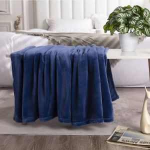 Knuffeldeken wollige deken marineblauw 220 x 240 cm warme zachte woondeken voor bed bank winterbankdeken als microvezel bedsprei sprei