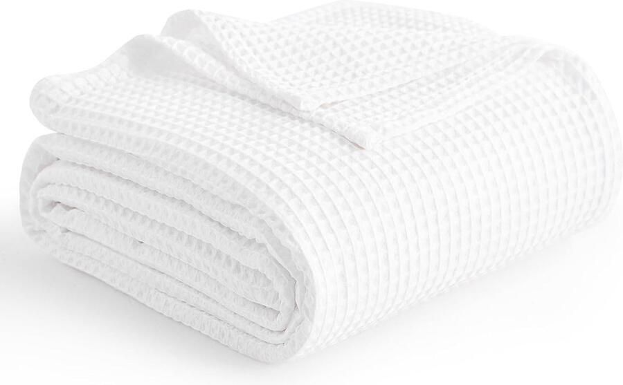 Knuffeldeken zomerdeken wit dunne zomerdeken honingraat 220 x 240 cm XXL bankdeken zacht behaaglijk voor woonkamer bank groot