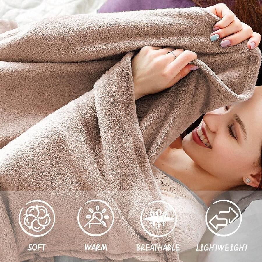 Knuffelig pluizig deken 160 x 210 cm XXL Fleece bank- en bankdekens super zacht als bankgooi beige